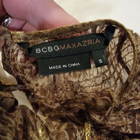 BCBG Maxazria Metallic Paisley Sheer Wrap Blouse Sz S - Picture 13 of 15